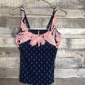 Lands End Tankini Top Size 2P Underwire Padded Swim Top Blue Red Floral